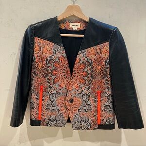 Helmut Lang Black and Orange Patterned Leather Jacket Blazer